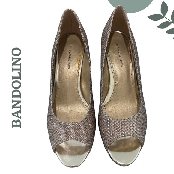 🛍️3/$40 Bandolino Gold Sparkle Peep Toe Heels – Size 8.5M - Picture 4 of 8